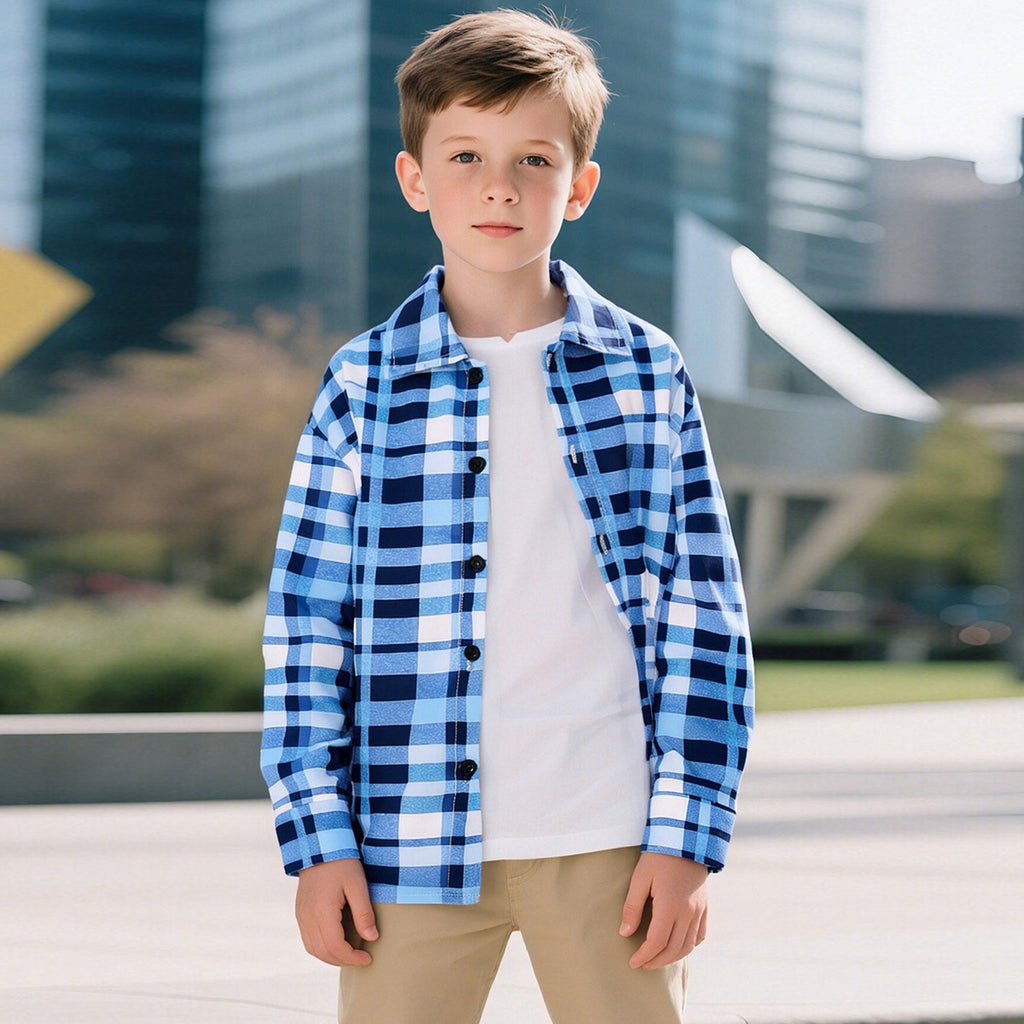 Boys Light Blue Checked Long Sleeves Winter Shirts Shirts Light Blue 7-8 Y
