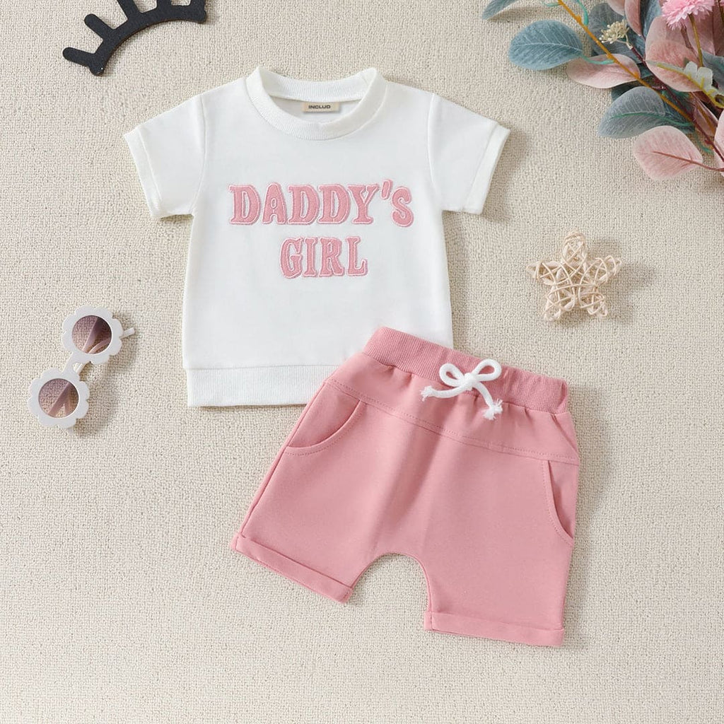 Boys Embroidered Short Sleeves T-Shirt With Shorts Set Sets Pink 1-2 Y 