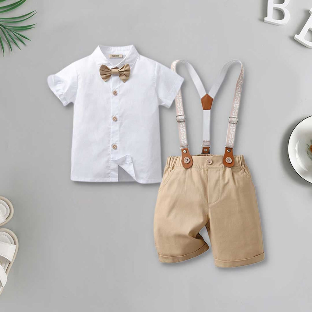 Boys Short Sleeve Shirt With Suspender Shorts Set 2 pc. Sets Khaki 2-3 Y 