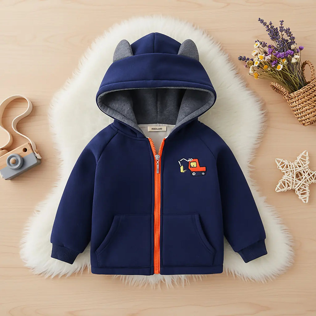 Boys Navy Blue Crane Cartoon Embroidered Zip-up Hoodie Sweatshirts & Hoodies Navy Blue 1-2 Y
