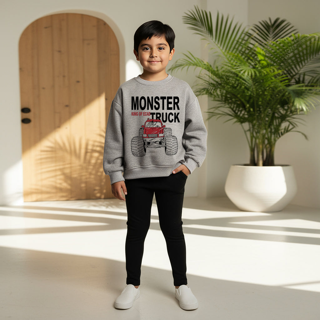 Boys Grey Monster Truck Graphics Round Neck Sweatshirt Sweatshirts & Hoodies Grey 1-2 Y