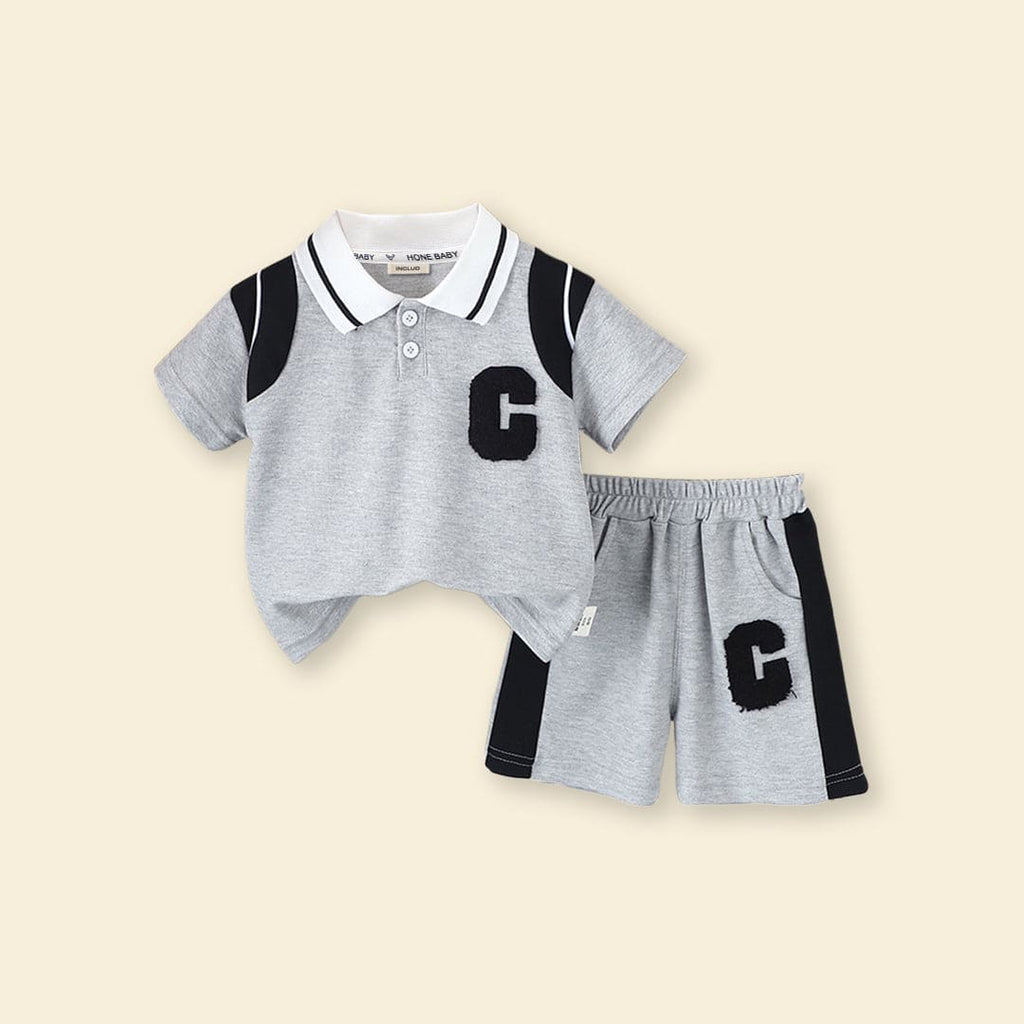 Boys Short Sleeve Polo T-Shirt With Elasticated Shorts 2 pc. Sets Gray 1-2 Y 