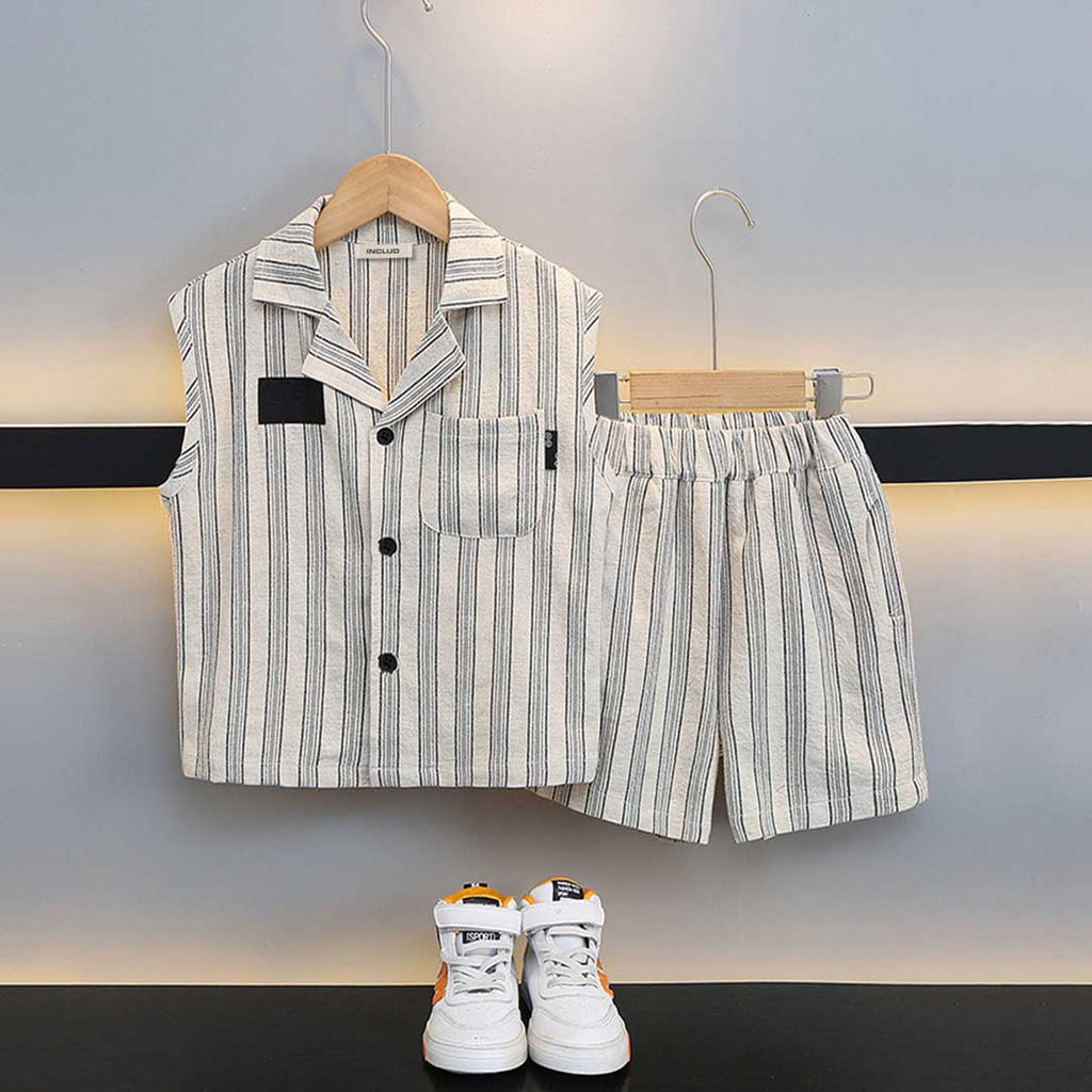 Boys Striped Sleeveless Shirt With Shorts Set Sets Apricot 1-2 Y 