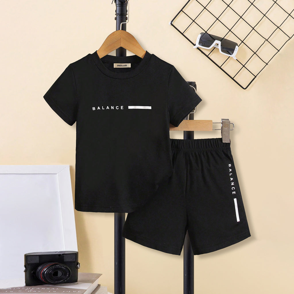 Boys Black Typography printed Short Sleeve T-Shirt With Shorts Set 2 pc. Sets Black 3-4 Y