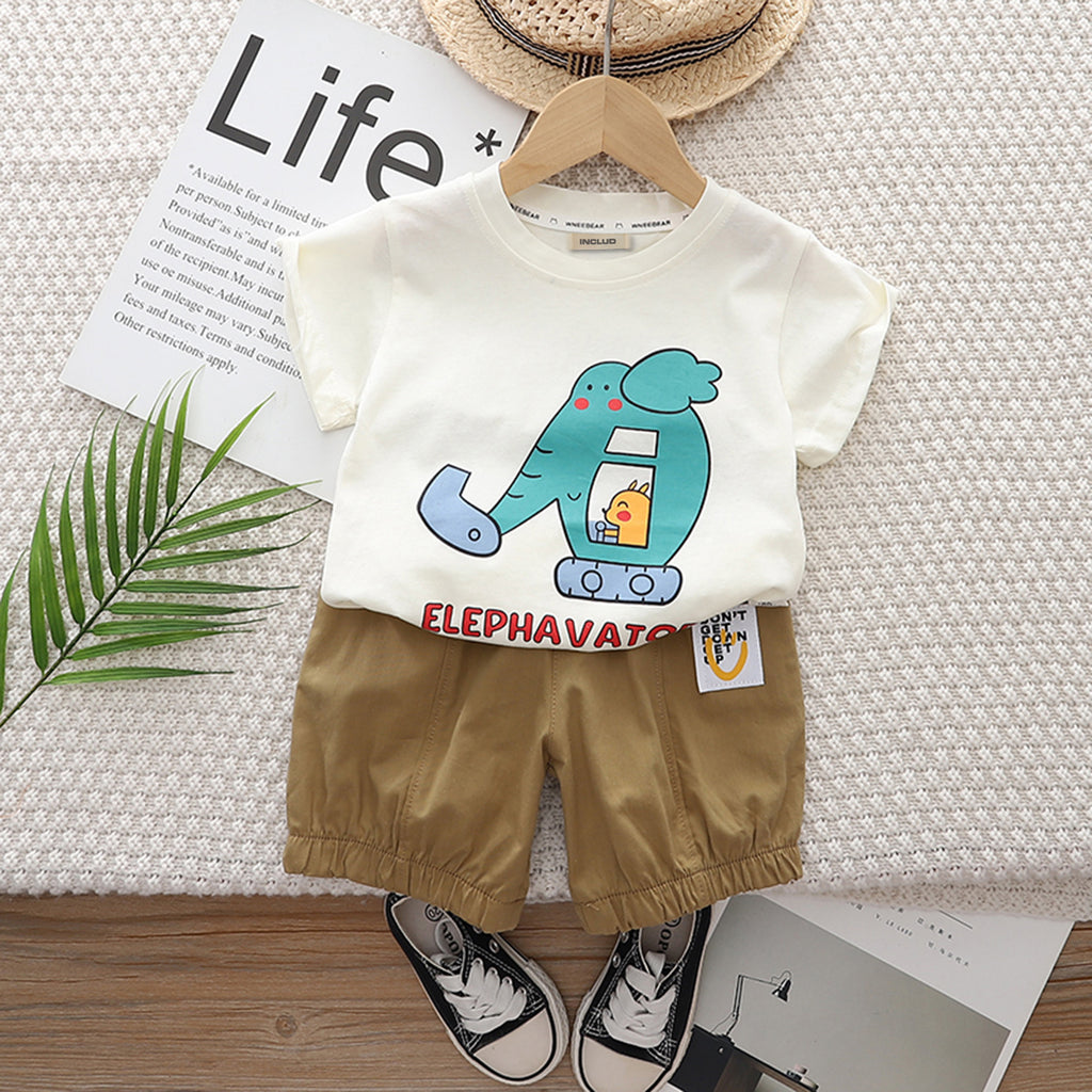 Boys White Short Sleeve Print T-Shirt With Shorts Set 2 pc. Sets White 1-2 Y