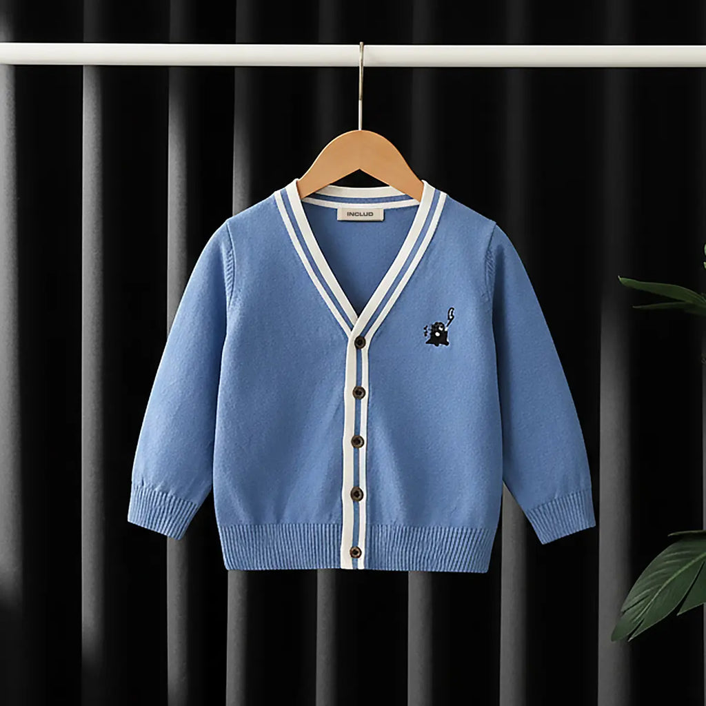 Boys Light Blue Small Dinosaur Embroidered Knitted Cardigan Sweaters & Cardigans Light Blue 1-2 Y