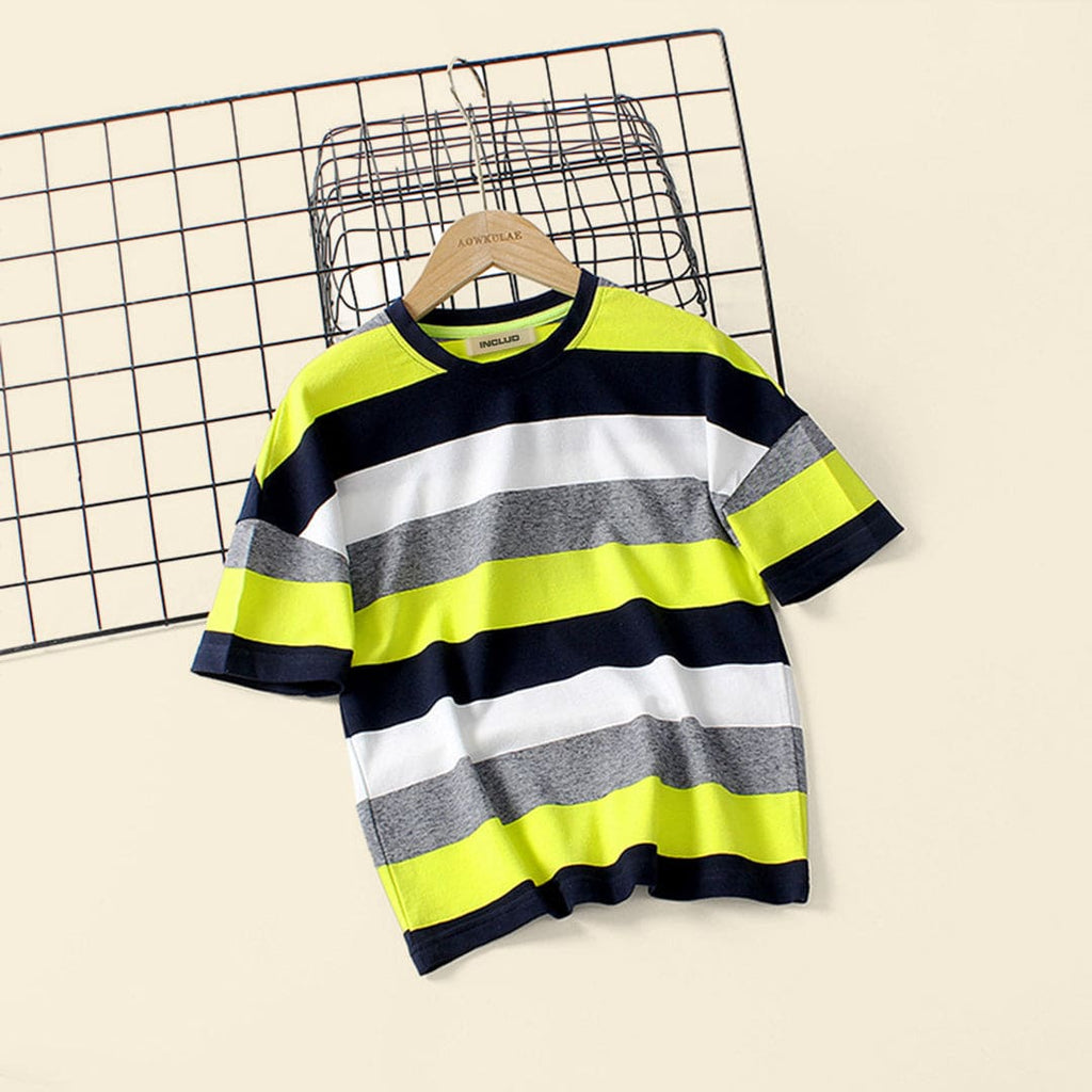 Boys Striped Oversize T-Shirt Tshirts Green 6-7 Y 