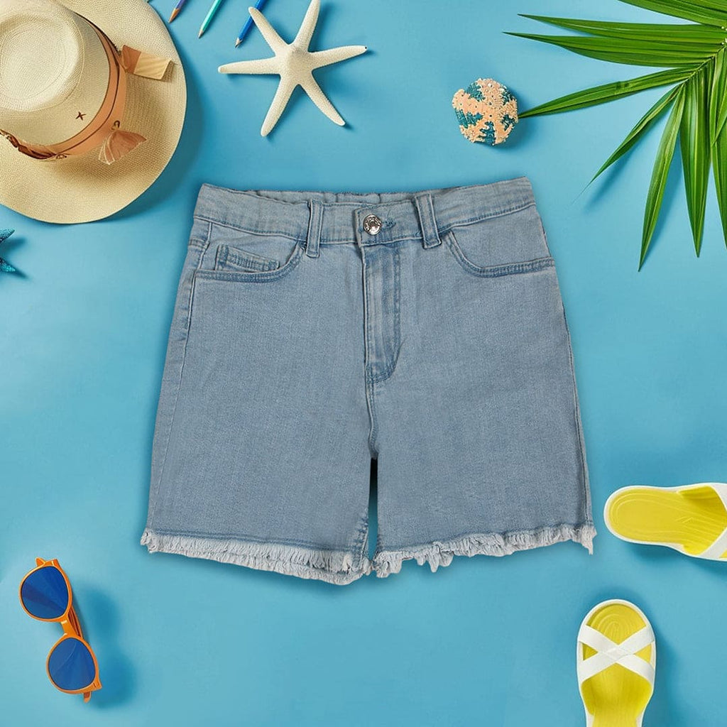 Girls Distress Hem Denim Shorts Shorts Blue 1-2 Y 