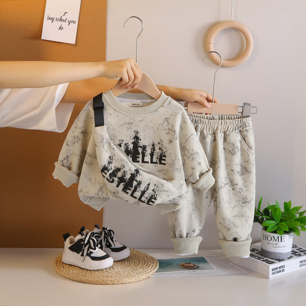 Boys Off White Abstract Printed Sweatshirt With Sling Bag and Pants Set Sets Off White 1-2 Y