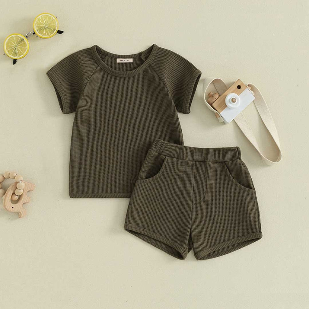 Boys Waffle Knit Short Sleeve Top With Shorts Set 2 pc. Sets Olive 1-2 Y 
