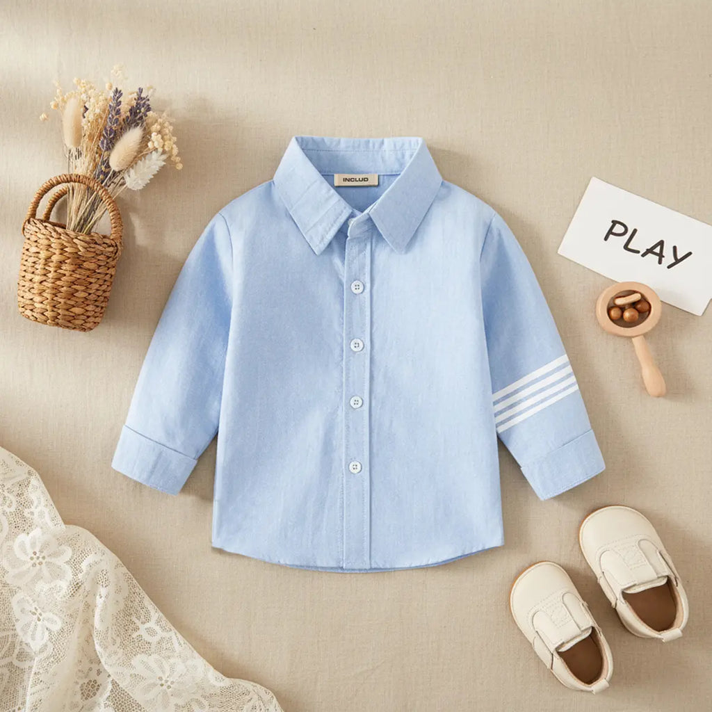 Boys Light Blue Long Sleeves Regular Shirt Shirts Light Blue 1-2 Y