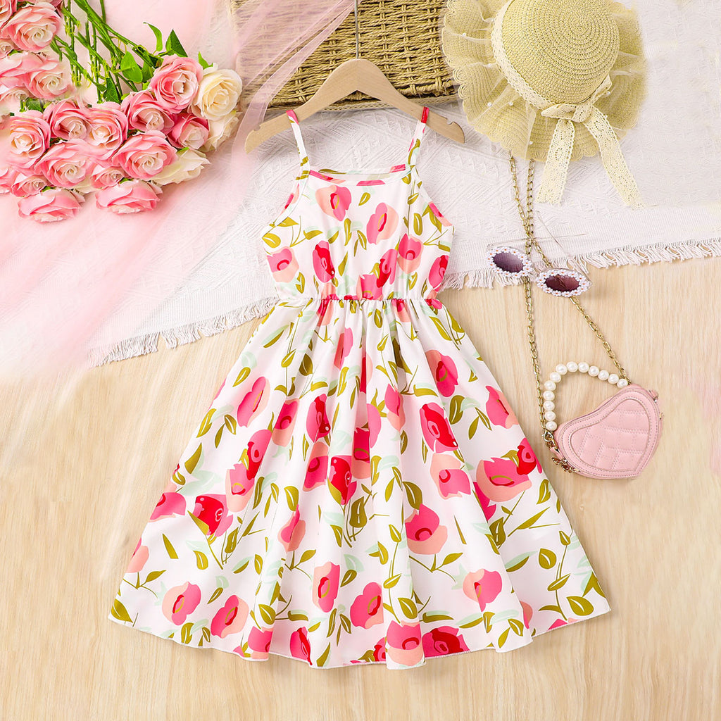Girls White Floral Printed Fit And Flared Sundress Casual Dresses White 3-4 Y