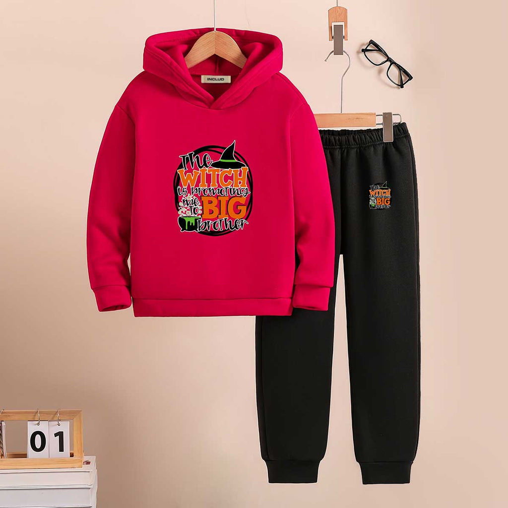 Boys Red Graphics Printed Hooded Sweatshirt With Jogger Sets 2 pc. Sets Red 5-6 Y