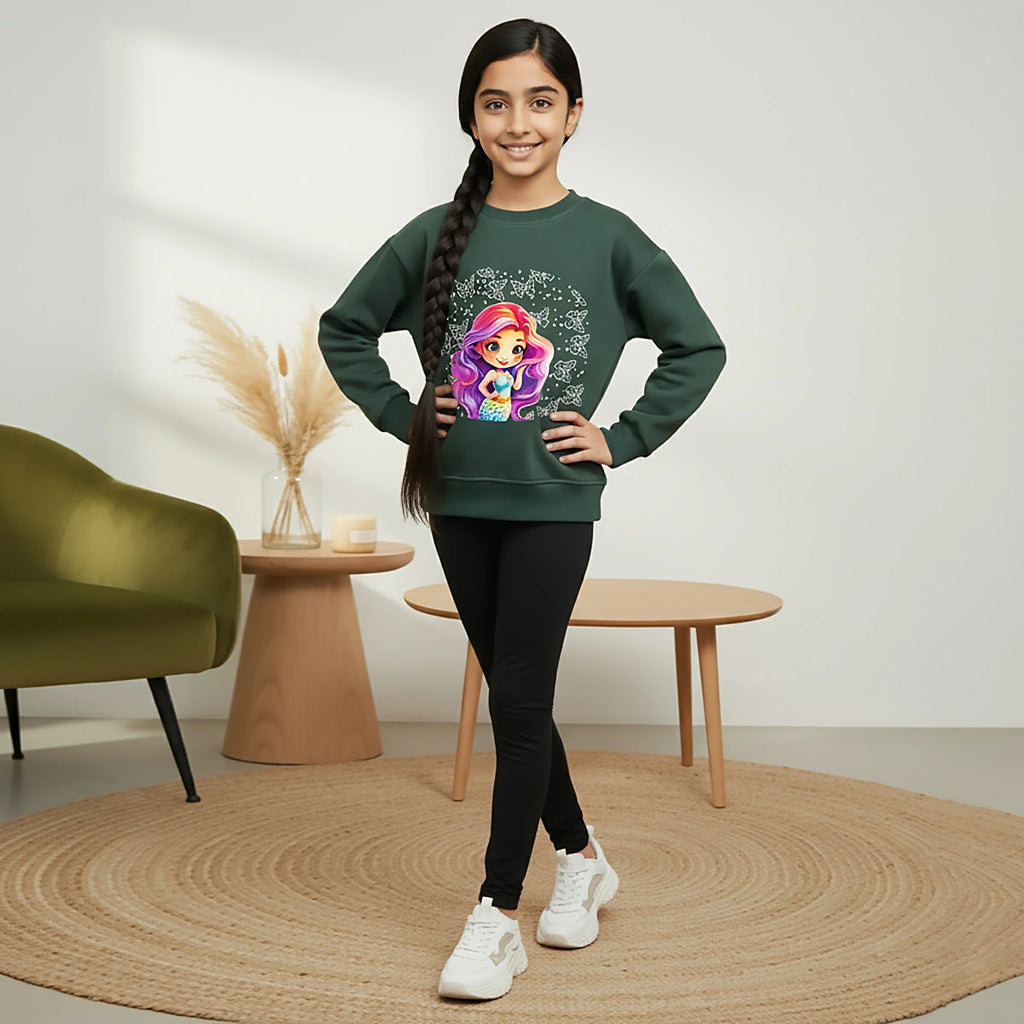 Girls Green Graphics Regular Sweatshirt Sweatshirts & Hoodies Green 1-2 Y