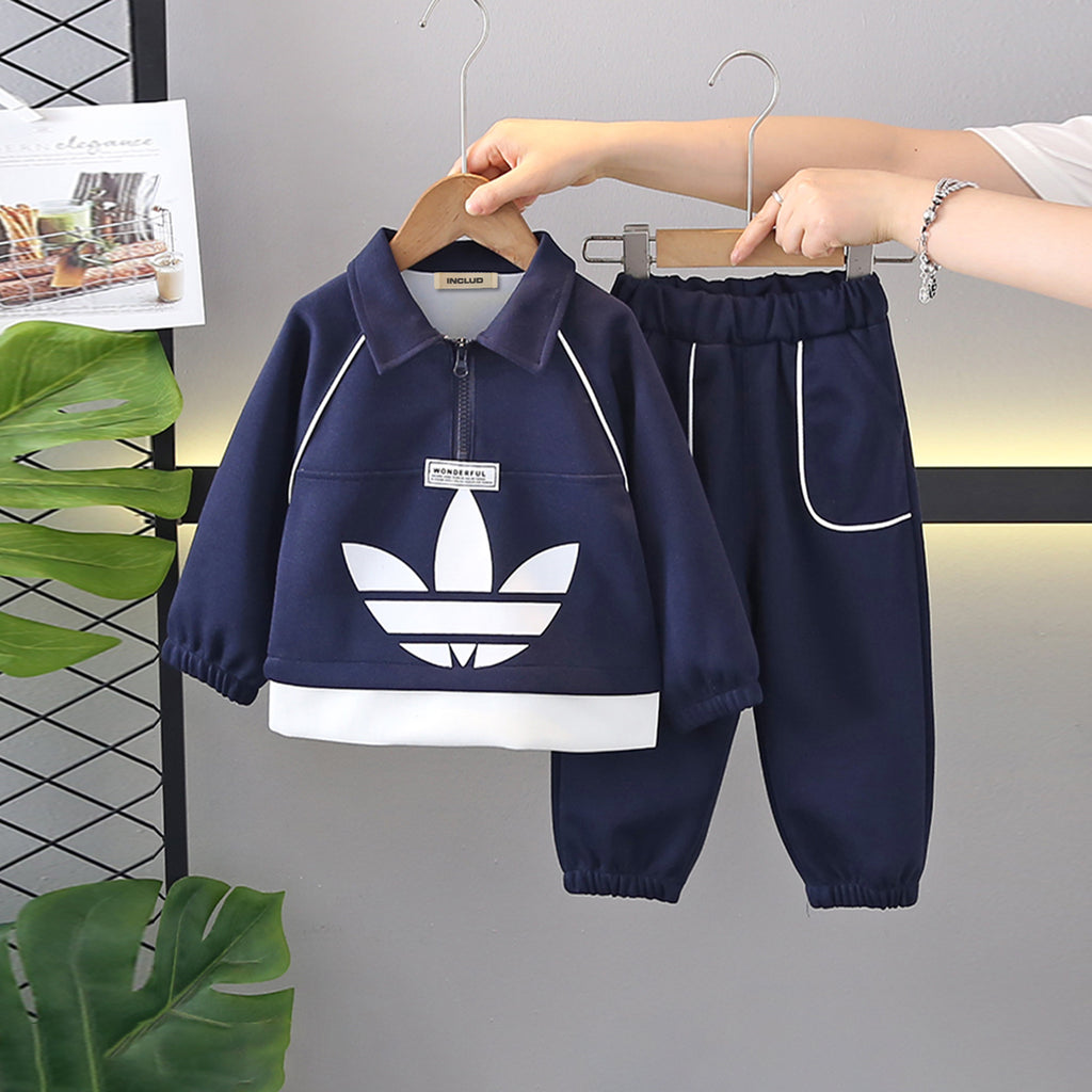 Boys Navy Blue Graphics Printed Sweatshirt With Joggers Set 2 pc. Sets Navy Blue 1-2 Y
