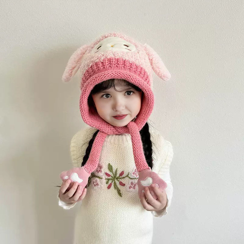 Warm & Animated Embroidered Cap for Kids Trending Accessories Pink Onesize