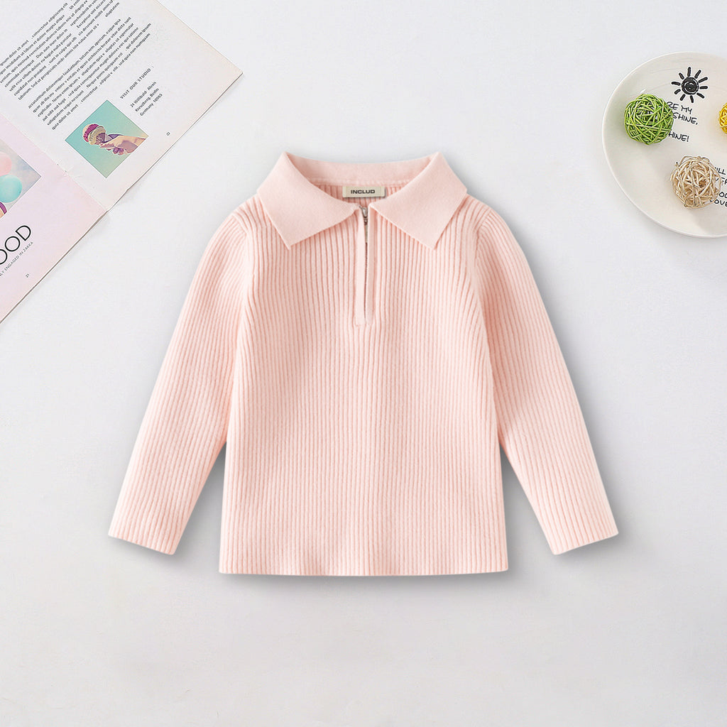 Girls Pink Self-Design Stripes Winter Polo T-Shirt Tshirts Pink 2-3 Y