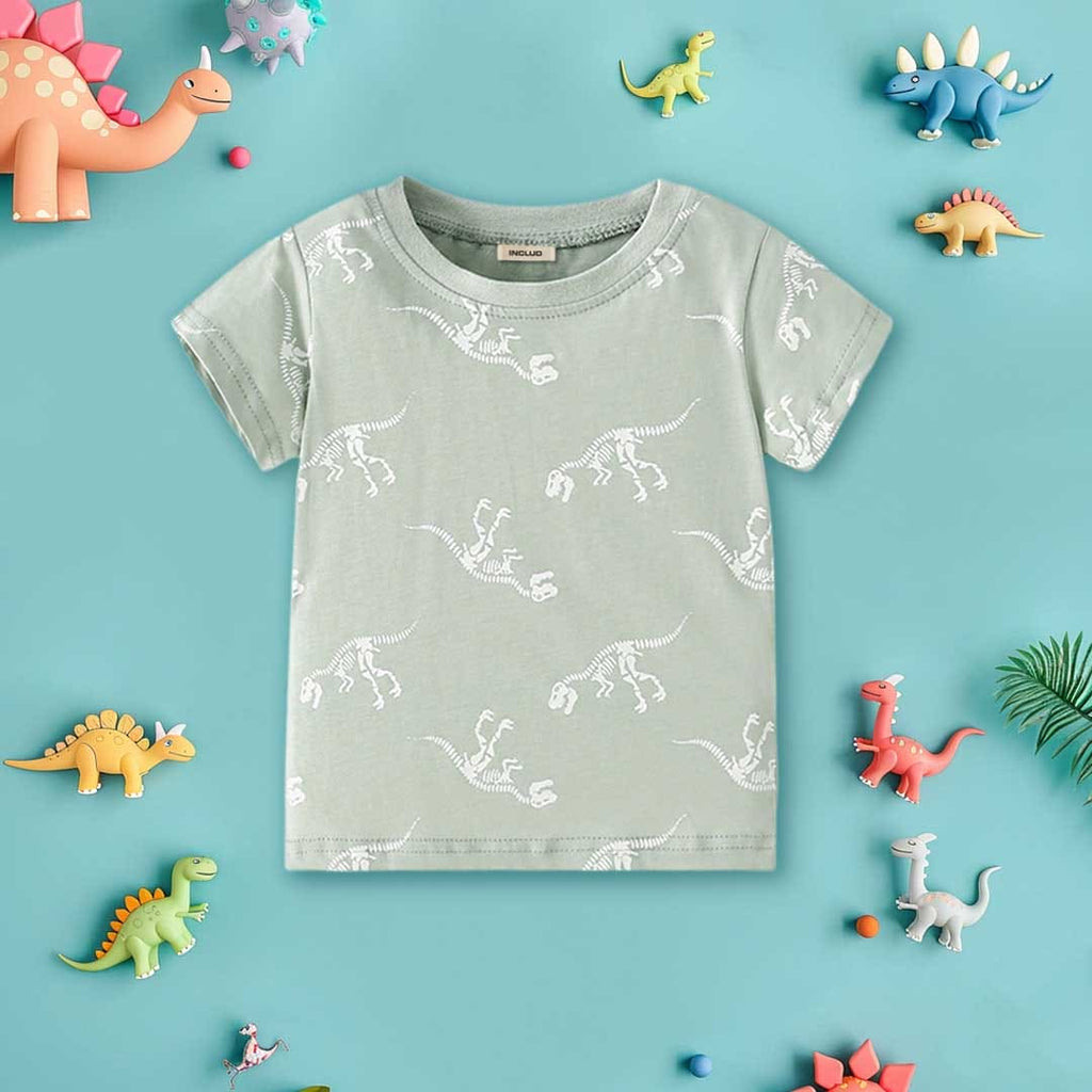 Boys Dinosaur Print Short Sleeves T-Shirt Tshirts Grey 1-2 Y 