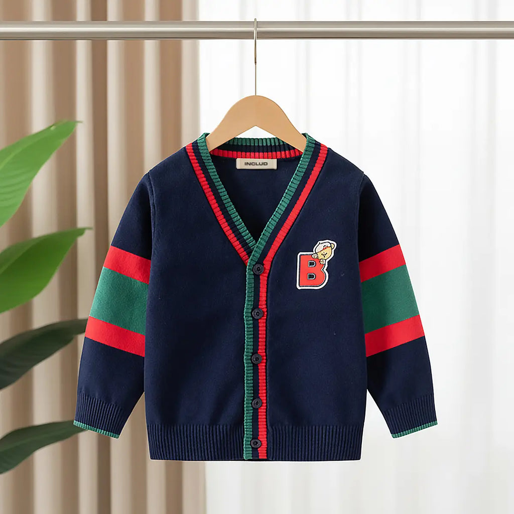 Boys Navy Blue Letter B Embroidered Knitted Cardigan Sweaters & Cardigans Navy Blue 1-2 Y