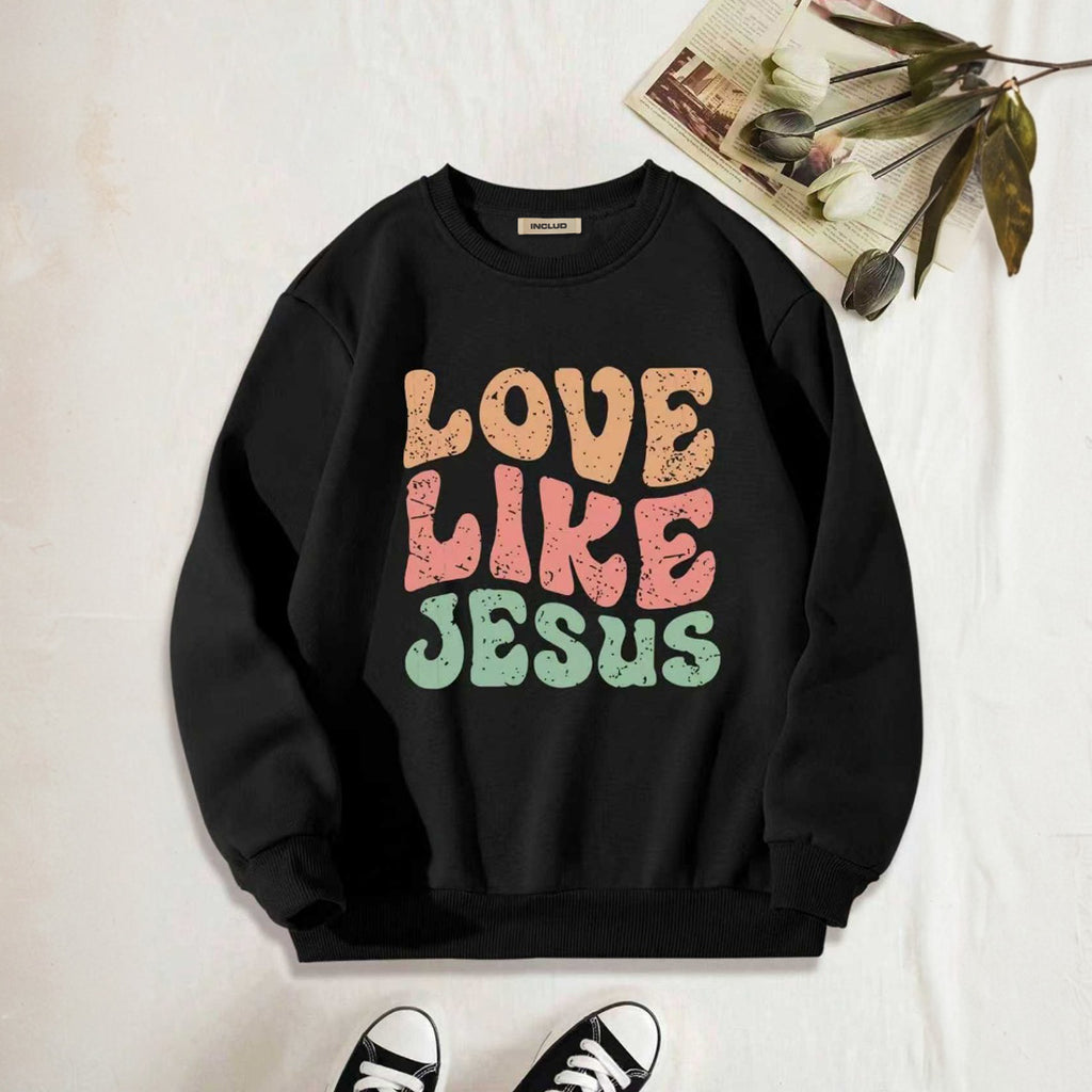 Girls Black Typographic Printed Crew Neck Winter Sweatshirt Sweatshirts & Hoodies Black 7-8 Y