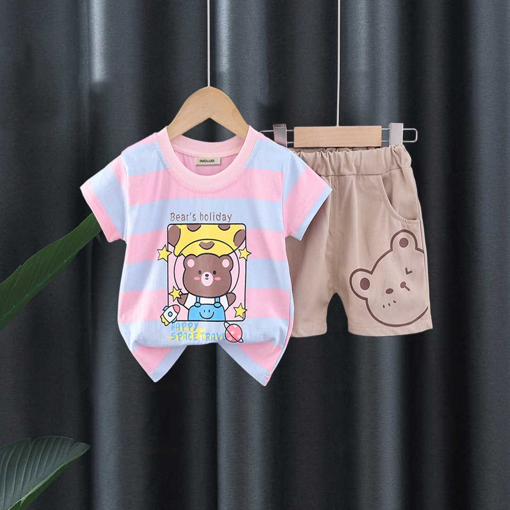 Boys Striped Graphic Print T-Shirt With Shorts Set Sets