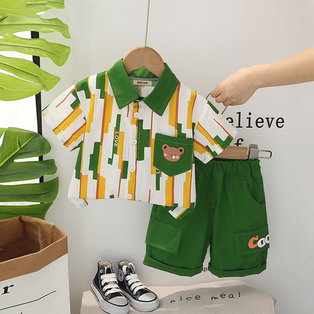 Boys Printed Short Sleeve Shirt With Shorts 2 pc. Sets Green 1-2 Y 