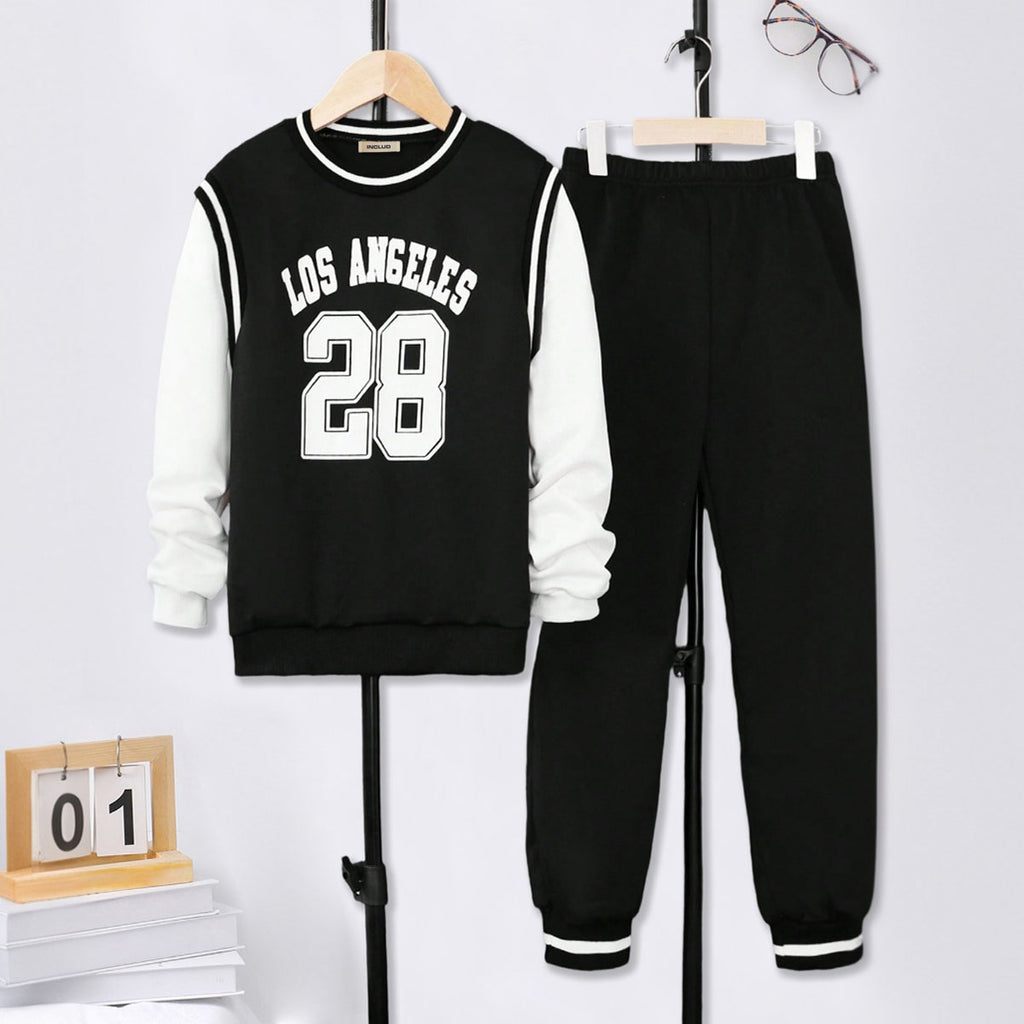 Boys Black Alphanumeric Printed Sweatshirt With Jogger Sets 2 pc. Sets Black 7-8 Y