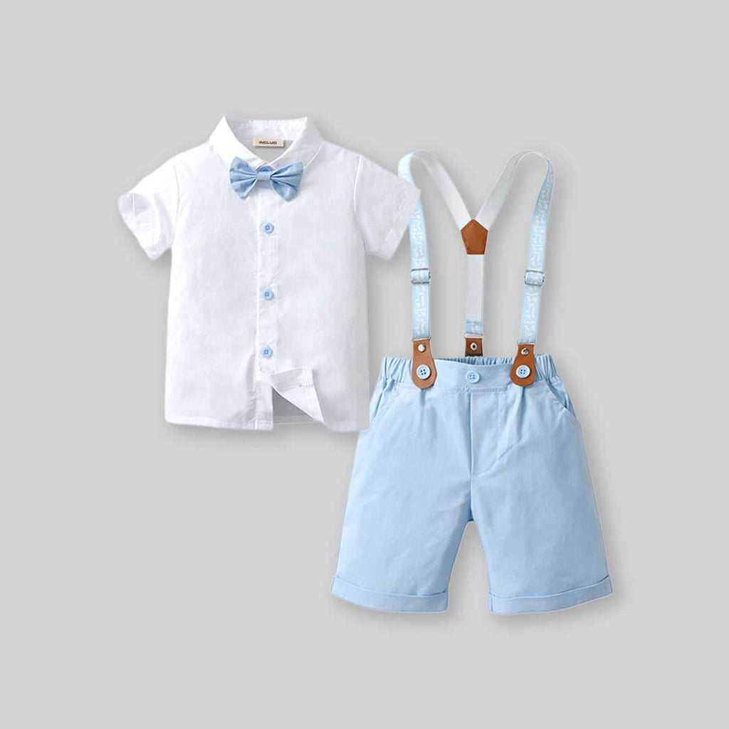 Boys Short Sleeve Shirt With Suspender Shorts Set 2 pc. Sets Blue 2-3 Y 