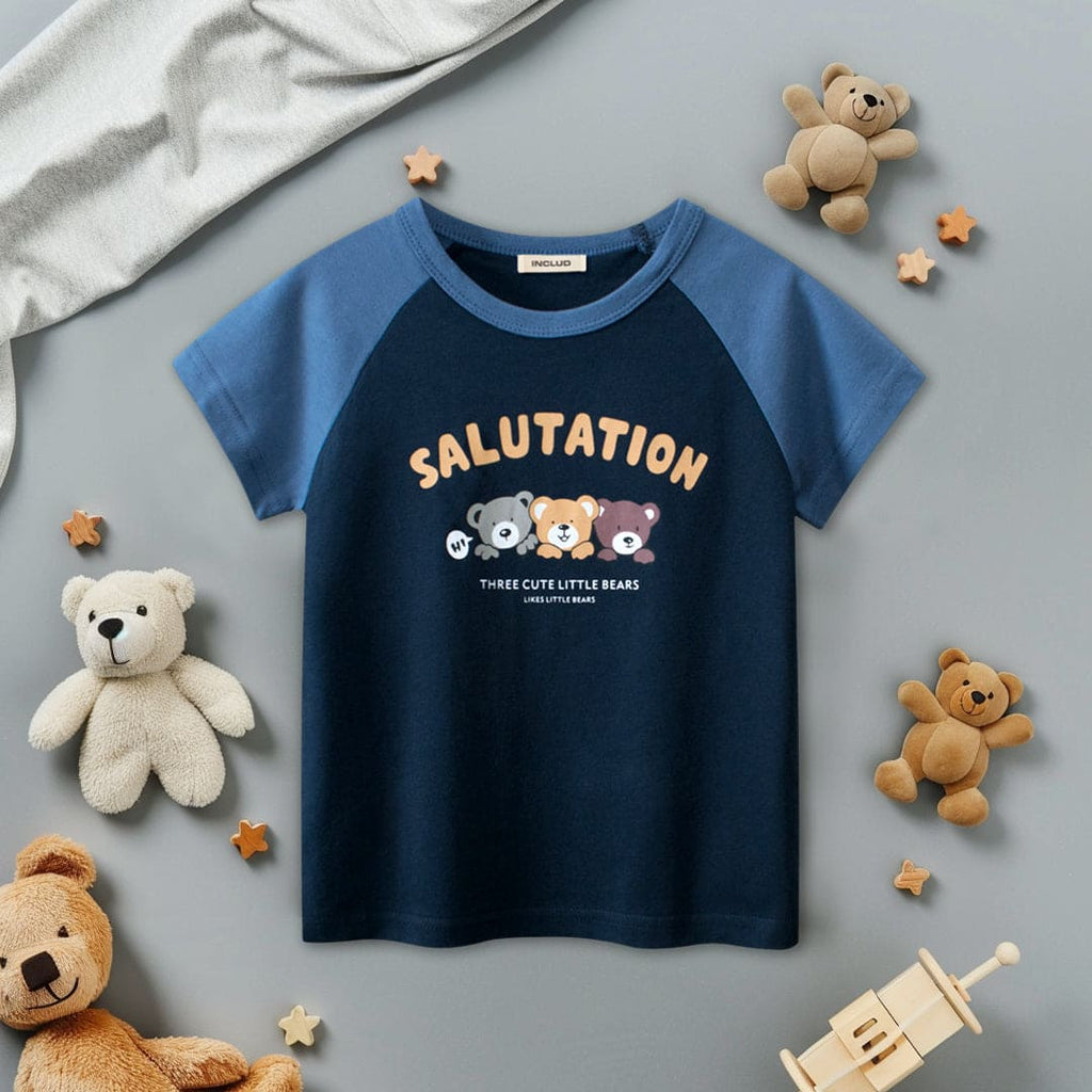 Boys Printed Raglan Sleeves T-Shirt Tshirts Blue 1-2 Y 