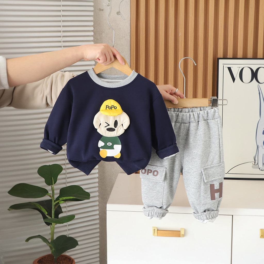 Boys Navy Blue Dog Applique Sweatshirt With Pants Set 2 pc. Sets Navy Blue 1-2 Y