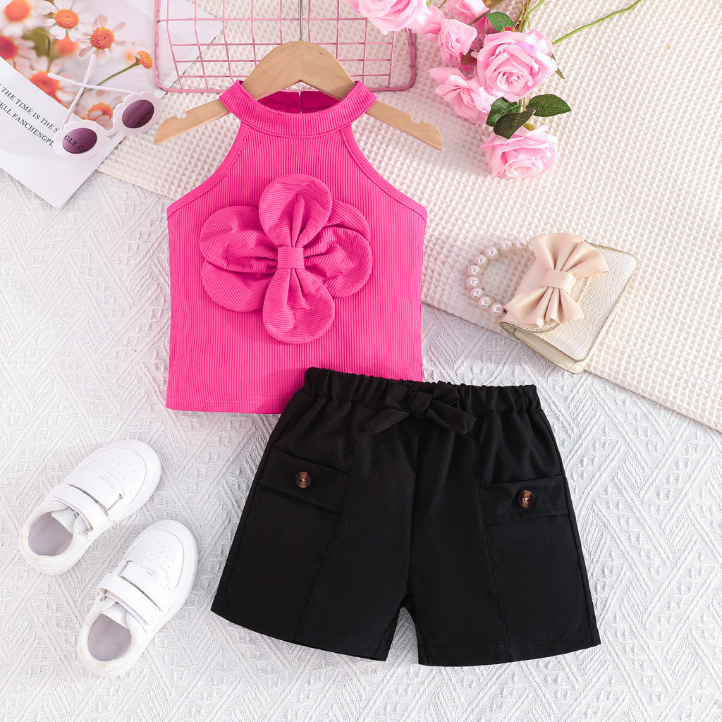 Girls Pink Halter Neck Top With Elasticated Short Set 2 pc. Sets Pink 1-2 Y