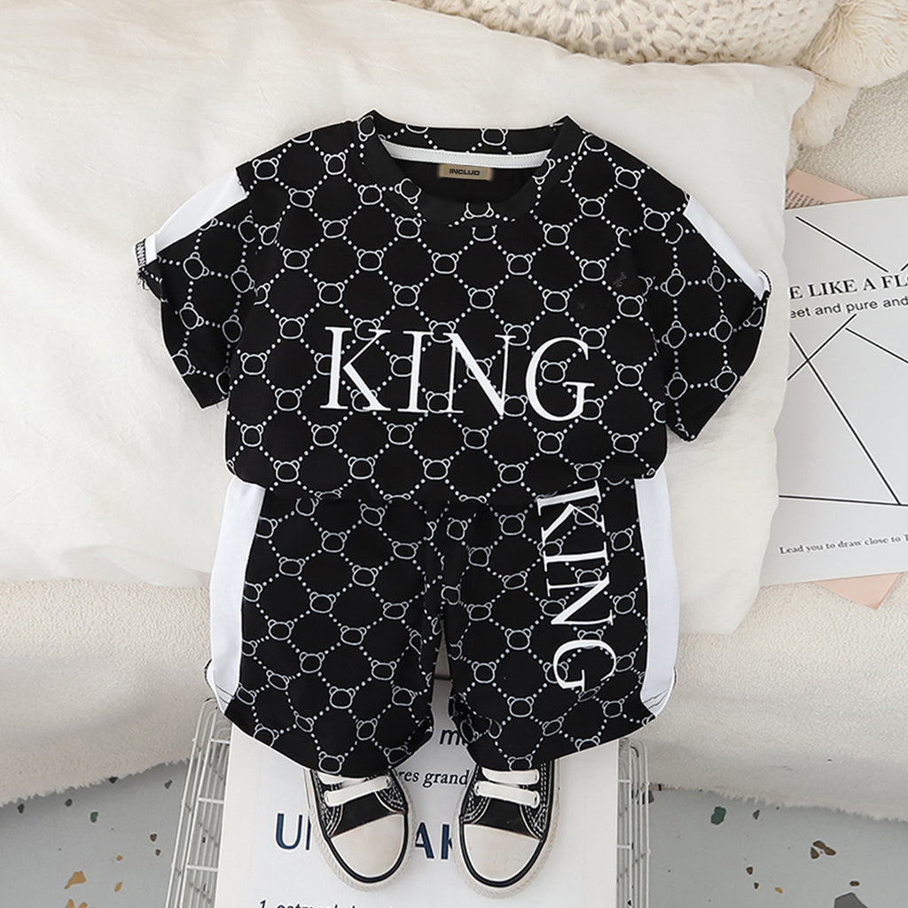 Boys Black Abstract Printed Short Sleeves T-Shirt With Shorts Set 2 pc. Sets Black 1-2 Y
