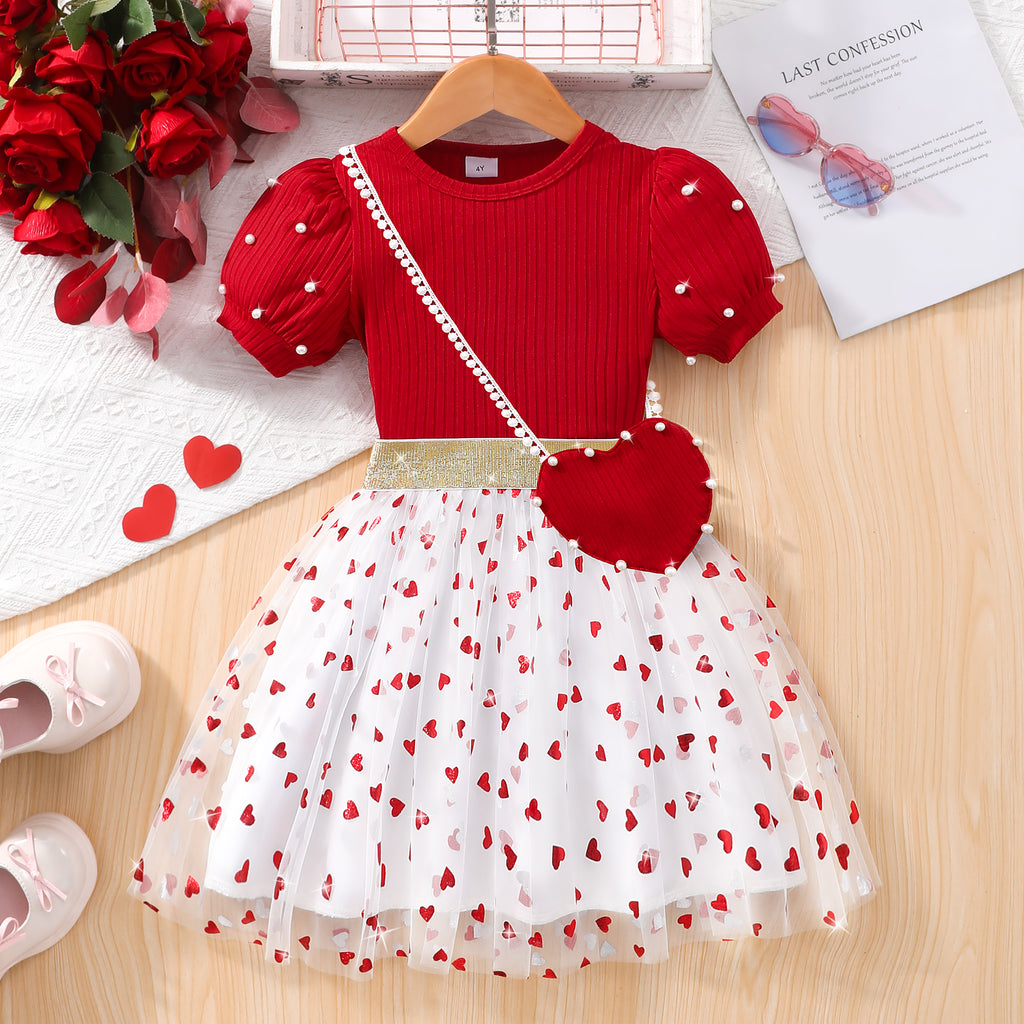 Girls Red Short Sleeve Top With Heart Print Skirt Set 2 pc. Sets Red 2-3 Y