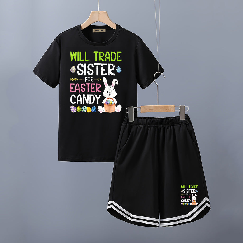 Boys Black Rabbit Graphics Short Sleeve T-Shirt With Shorts Set 2 pc. Sets Black 5-6 Y
