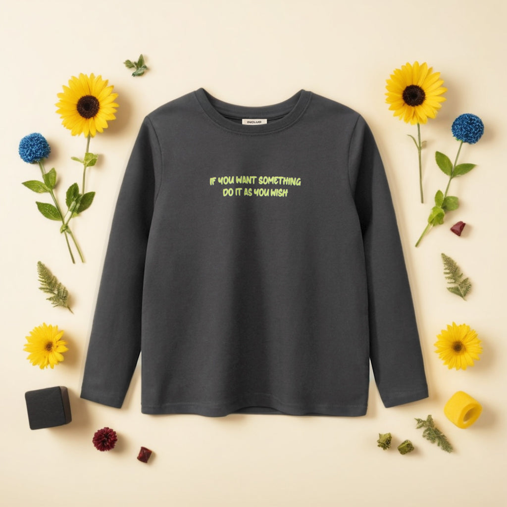 Boys Long Sleeve Typography Print T-Shirt Tshirts Gray 7-8 Y 