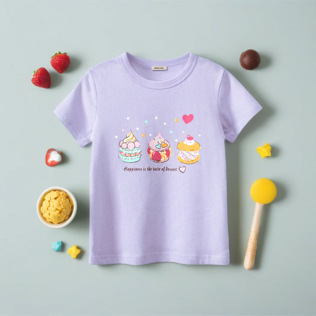 Girls Printed Short Sleeves T-shirt Tshirts Purple 1-2 Y 