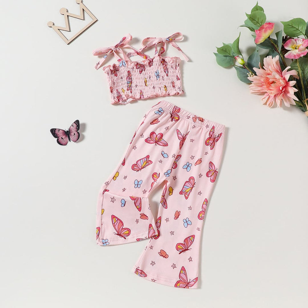 Girls Butterfly Print Top With Flared Pants Set Sets Pink 1-2 Y 