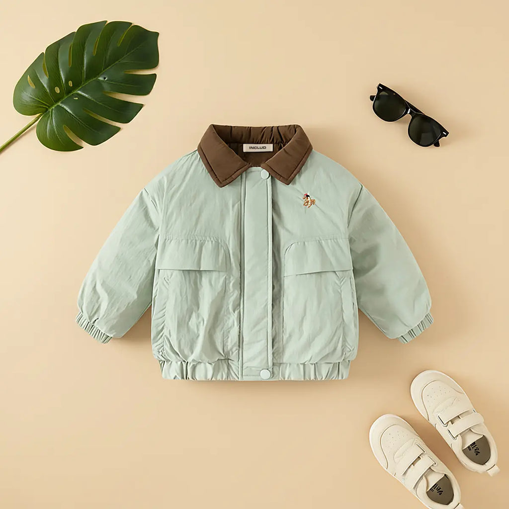 Boys Light Green Bomber Jacket With Collar Coats & Jackets Light Green 1-2 Y