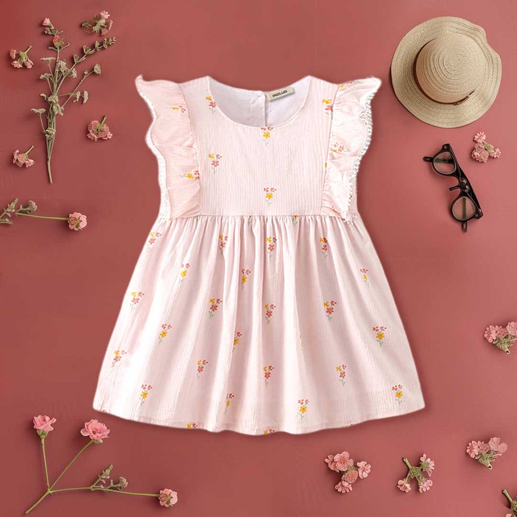 Girls Floral Print Ruffle Casual Dress Casual Dresses Light Pink 1-2 Y 