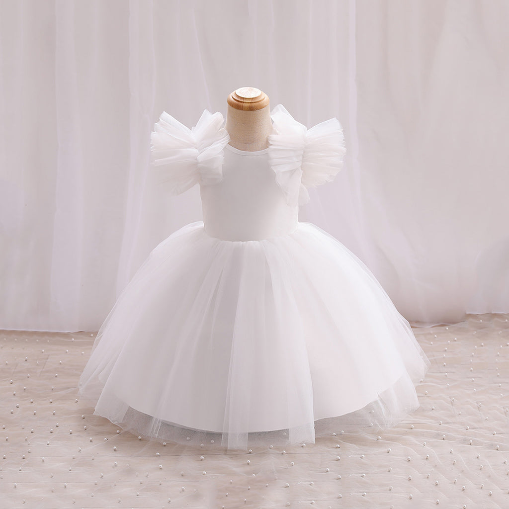 Girls Balloon Shape Tulle Party Dress Party Dresses White 1-2 Y 