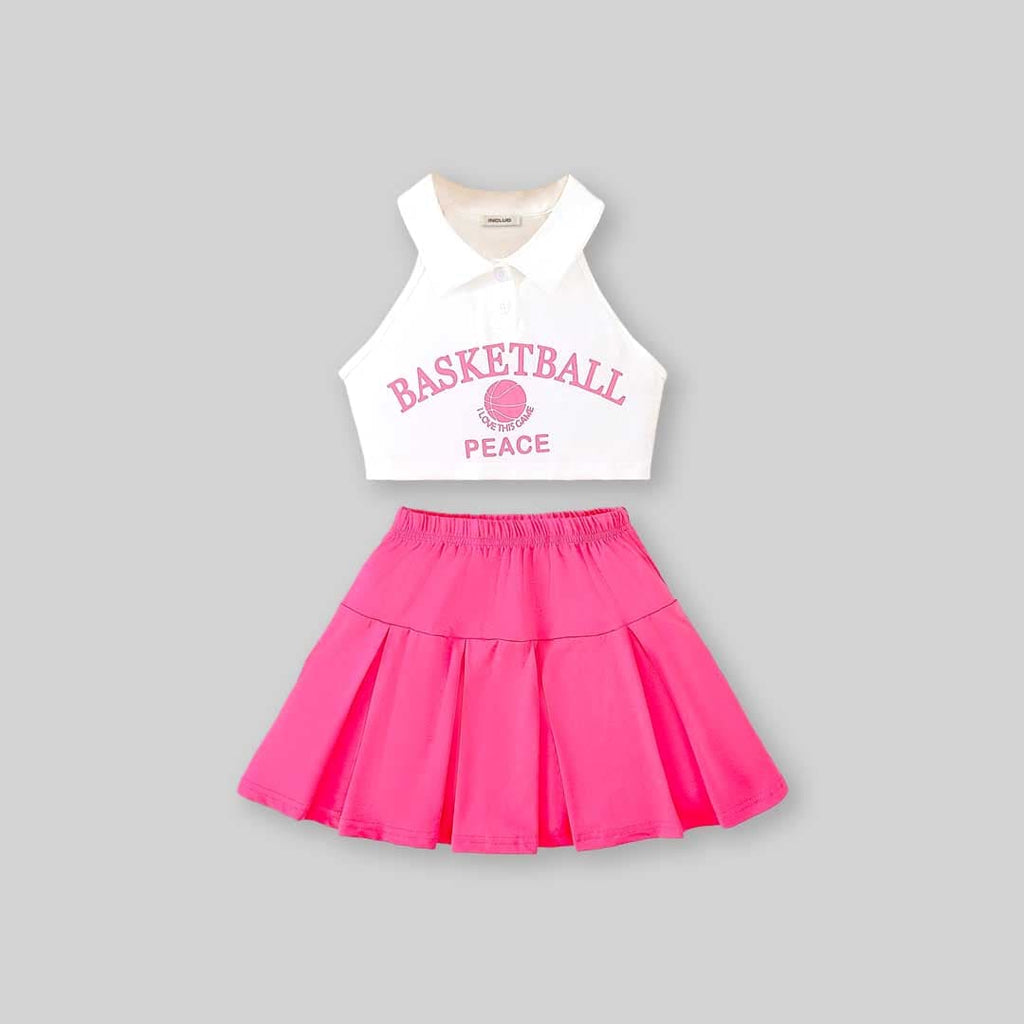 Girls Graphic Halter Top With Pleated Skirt Set 2 pc. Sets Pink 8-9 Y 
