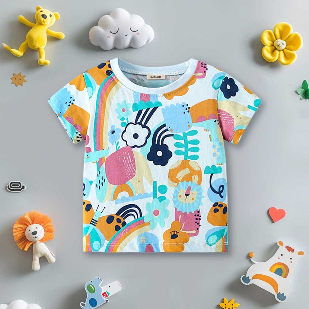 Girls All Over Printed Short Sleeves T-Shirt Tshirts Blue 1-2 Y 