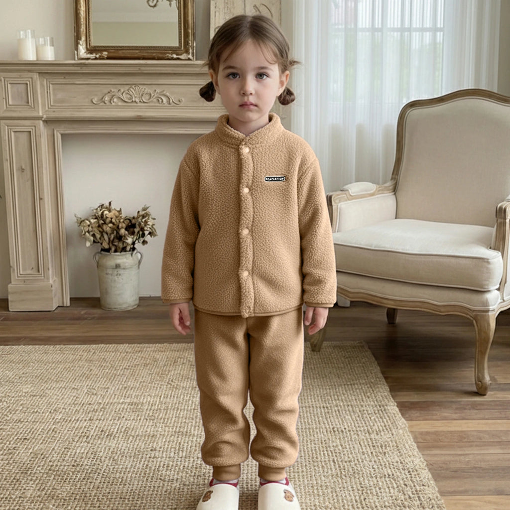 Girls Brown Fleece Jacket With Jogger Co-ord Sets Sets Brown 1-2 Y