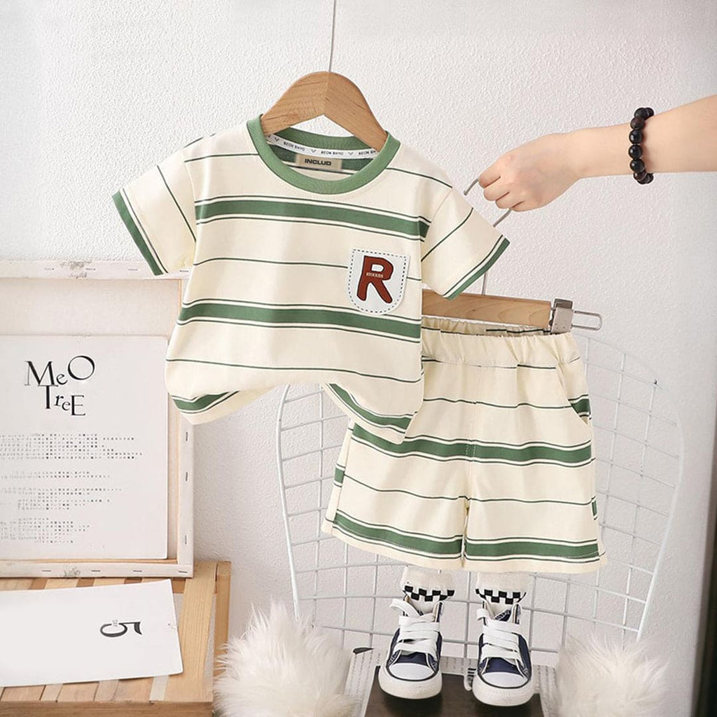 Boys Short Sleeve Striped T-Shirt With Shorts Set 2 pc. Sets Green 1-2 Y 