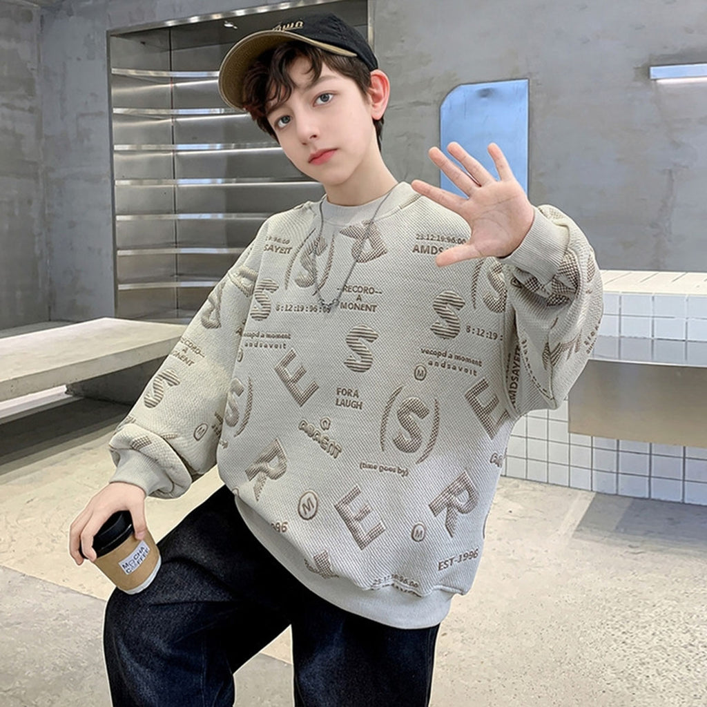 Boys Apricot Alphabet Printed Oversized Winter Sweatshirt Sweatshirts & Hoodies Apricot 5-6 Y