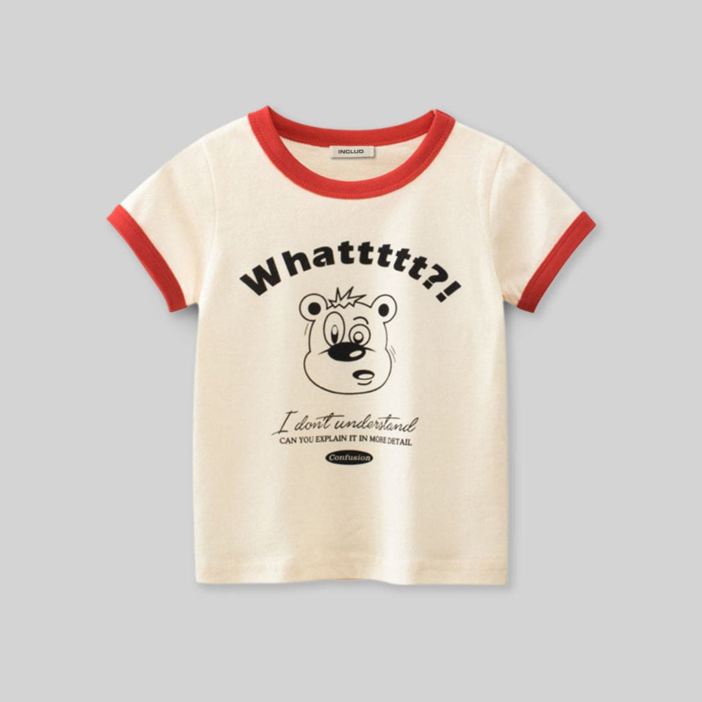 Girls Typography Print Short Sleeves T-shirt Tshirts Red 1-2 Y 