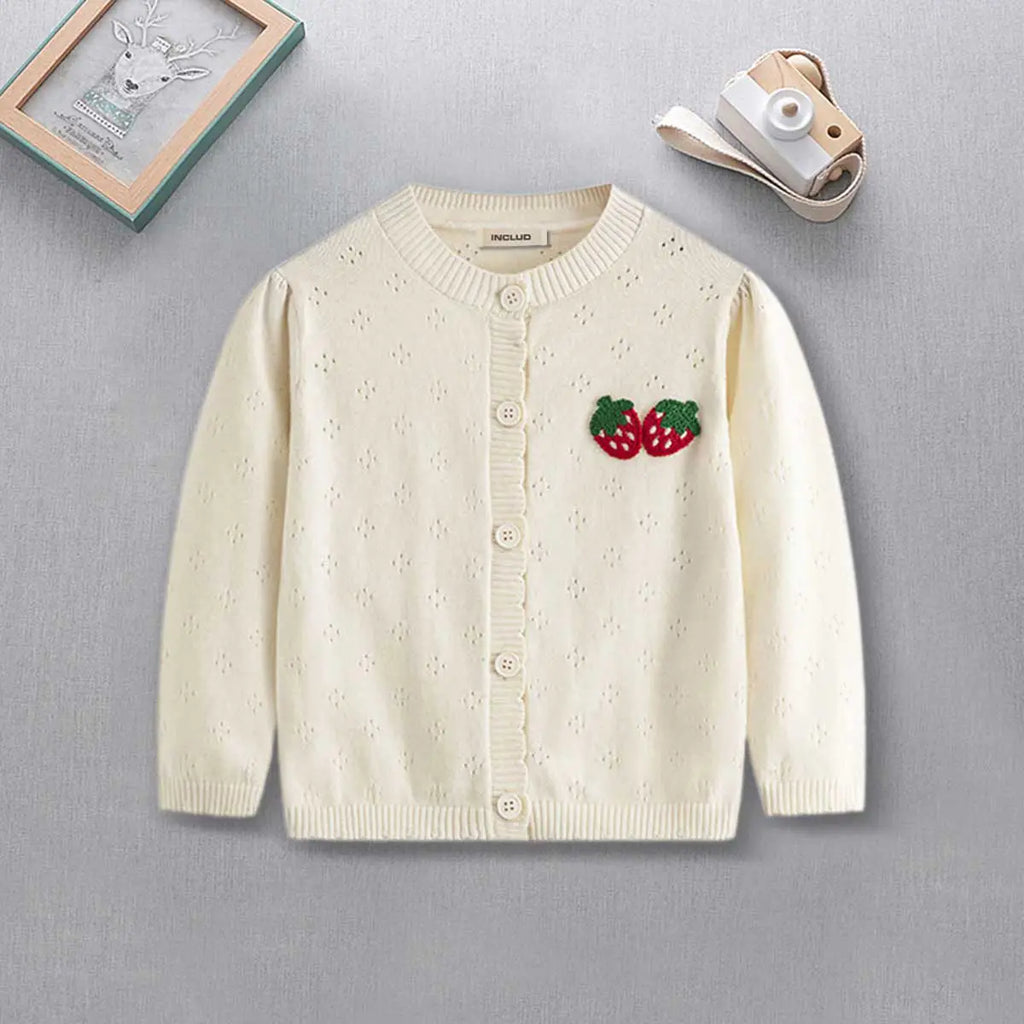Girls Off White Strawberry Embroidered Long Sleeves Cardigan Sweaters & Cardigans Off White 2-3 Y
