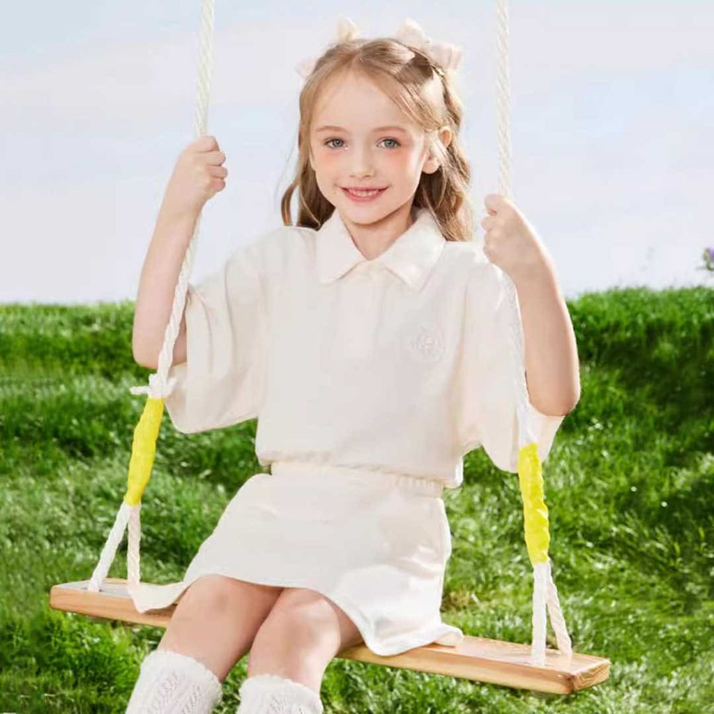 Girls Short Sleeve Polo T-Shirt With Elasticated Skirt Set 2 pc. Sets White 1-2 Y 
