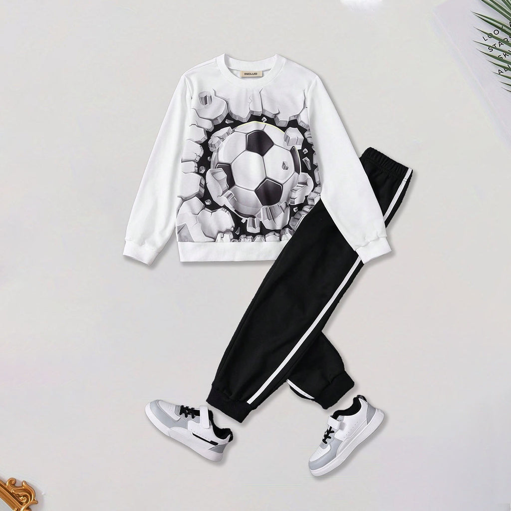 Boys White Football Printed Sweatshirt With joggers Sets 2 pc. Sets White 7-8 Y