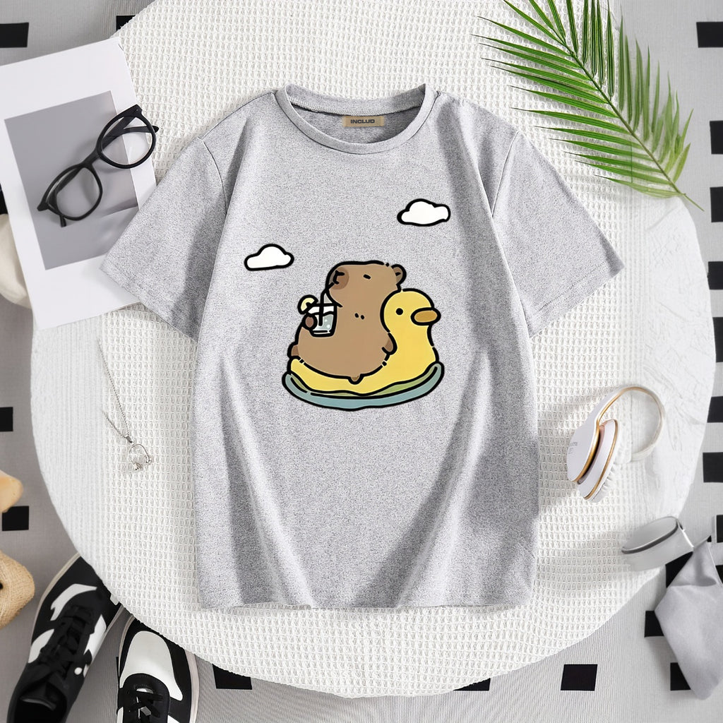 Boys Grey Cute Animal Graphic Printed Short Sleeves T-Shirt Tshirts Grey 5-6 Y